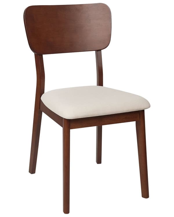 Sett med 2 spisestoler Mørkt tre Lys beige Gummitre Polyester Polstret sete Uten armlener Klassisk og moderne design Kjøkken Spisestue