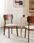 Miniatyrbilde 2 av 9: Sett med 2 spisestoler Mørkt tre Lys beige Gummitre Polyester Polstret sete Uten armlener Klassisk og moderne design Kjøkken Spisestue