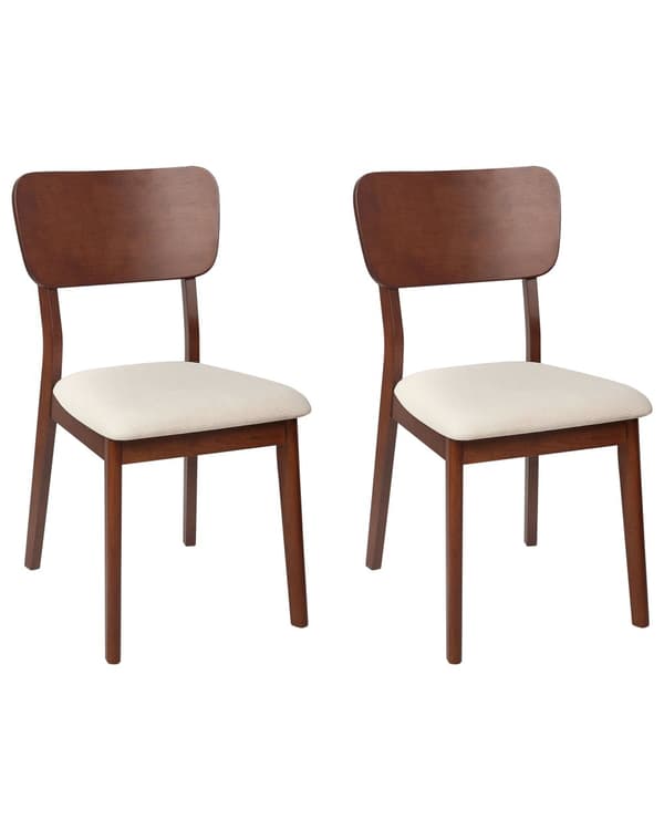Sett med 2 spisestoler Mørkt tre Lys beige Gummitre Polyester Polstret sete Uten armlener Klassisk og moderne design Kjøkken Spisestue