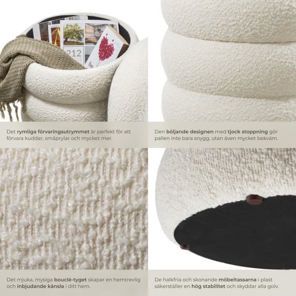Sittpuff med förvaringsutrymme Altu - Bouclé cremevit