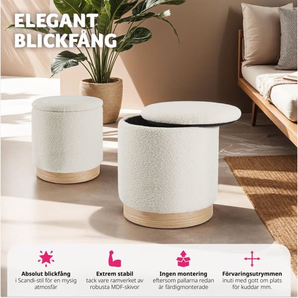 2-set sittpallar Orchide, vadderade, med förvaring - creme