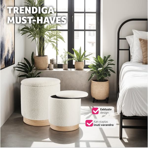 2-set sittpallar Orchide, vadderade, med förvaring - creme