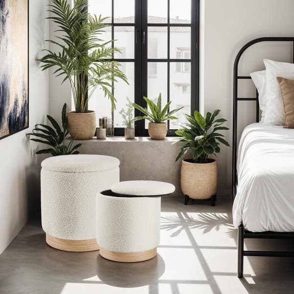 2-set sittpallar Orchide, vadderade, med förvaring - creme