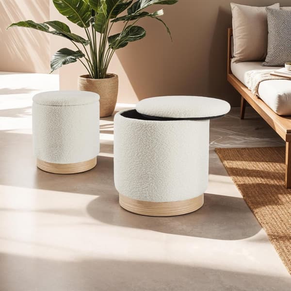 2-set sittpallar Orchide, vadderade, med förvaring - creme