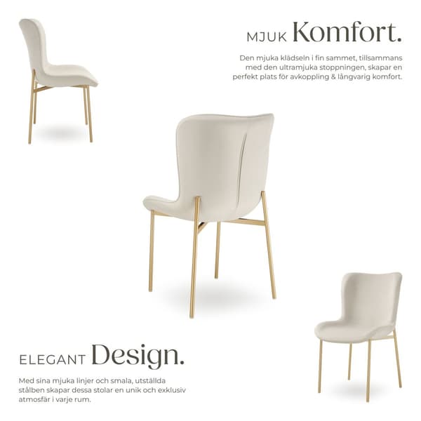 Stoppad stol Tessa - Sammet beige/guld, Uppsättning om 4