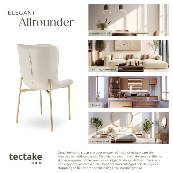 Stoppad stol Tessa - Sammet beige/guld, Uppsättning om 4
