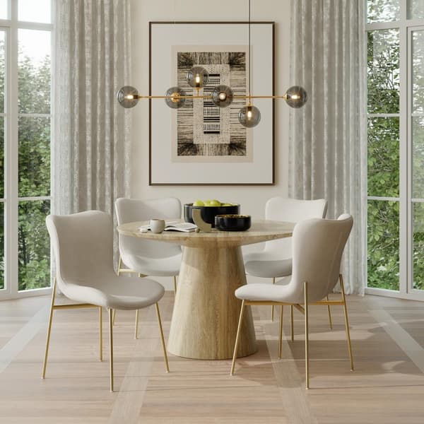 Stoppad stol Tessa - Sammet beige/guld, Uppsättning om 4