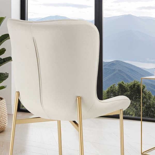 Stoppad stol Tessa - Sammet beige/guld, Uppsättning om 4