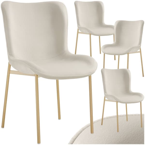 Stoppad stol Tessa - Sammet beige/guld, Uppsättning om 4