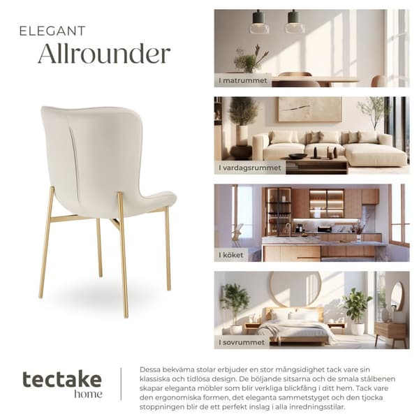 Stoppad stol Tessa - Sammet beige/guld, Uppsättning av 2
