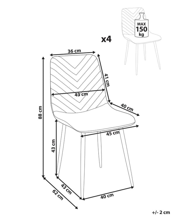 Spisebordsstol Off White Velour Sæt af 2 Polstrede Spisestuestole Komfortable til Spisestue Køkken Stofstole Indretning Skandinavisk