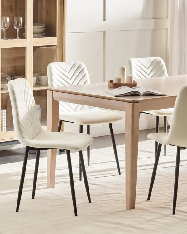 Spisebordsstol Off White Velour Sæt af 2 Polstrede Spisestuestole Komfortable til Spisestue Køkken Stofstole Indretning Skandinavisk