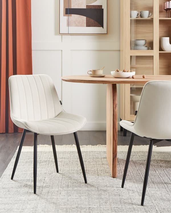 Spisebordsstol Lys Beige Velour Sæt af 2 Polstrede Spisestole uden Armlæn til Spisestue Køkken Stofstole Indretning Skandinavisk