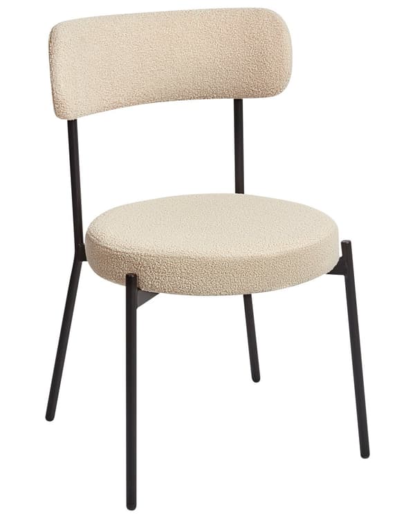 Ruokatuoli vaalea beige buklee kangas verhoilu käsinojaton pyöreä 2 kpl moderni tyyli