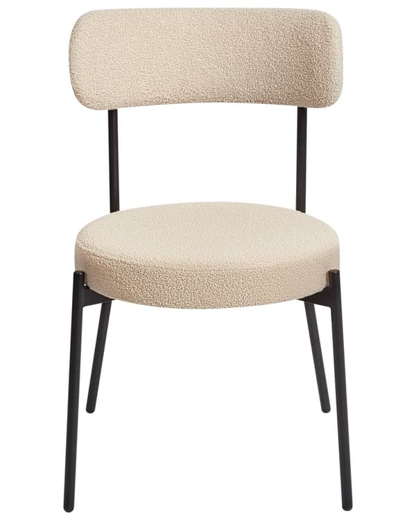 Ruokatuoli vaalea beige buklee kangas verhoilu käsinojaton pyöreä 2 kpl moderni tyyli