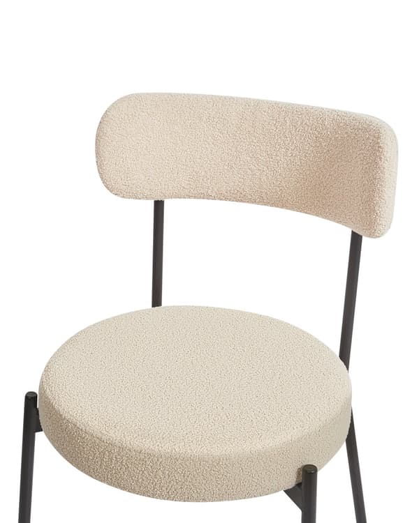 Ruokatuoli vaalea beige buklee kangas verhoilu käsinojaton pyöreä 2 kpl moderni tyyli