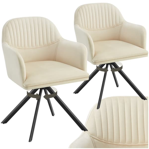 Stol Lona, velour med polstring - creme/sort,Sæt med 2 stk.