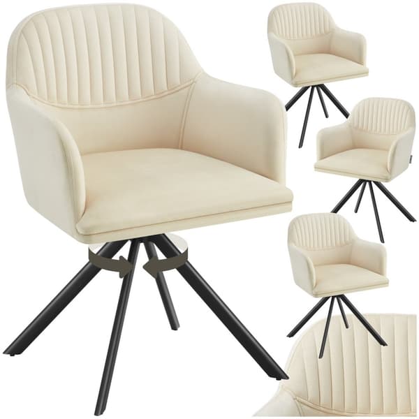 Stol Lona, velour med polstring - creme/sort,Sæt med 4 stk.