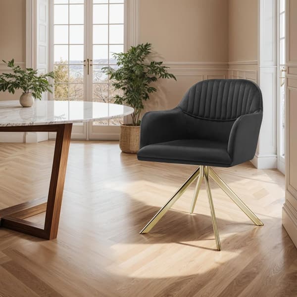 Stol Lona, velour med polstring - sort/guld,Sæt med 6 stk.