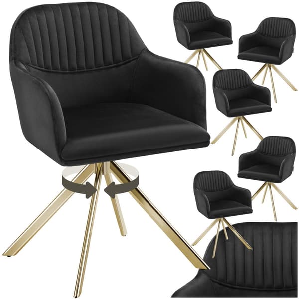 Stol Lona, velour med polstring - sort/guld,Sæt med 6 stk.