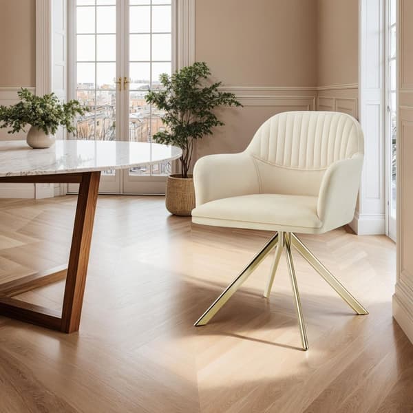 Stol Lona, velour med polstring - creme/guld,Sæt med 4 stk.
