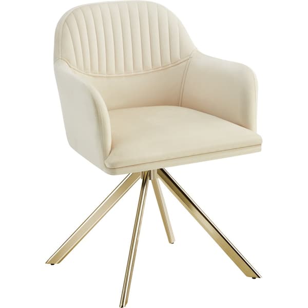 Stol Lona, velour med polstring - creme/guld,Sæt med 4 stk.