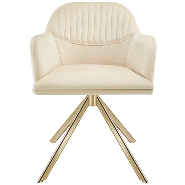 Stol Lona, velour med polstring - creme/guld,Sæt med 4 stk.