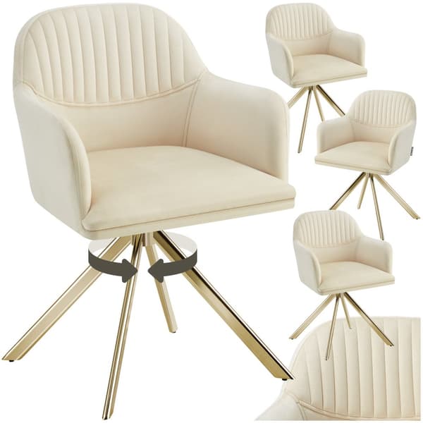 Stol Lona, velour med polstring - creme/guld,Sæt med 4 stk.