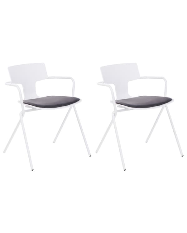 Spisebordsstol Hvid Plast Sæt af 2 Spisestole med Armlæn Køkkenstole Spisestuestole Design Kantinestole