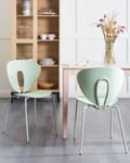 Miniatyrbillede 2 af 9: Spisebordsstol Grøn Plast Sæt af 2 Spisestole Uden Armlæn Køkkenstole Stabelbare Spisestuestole Design Skalstol