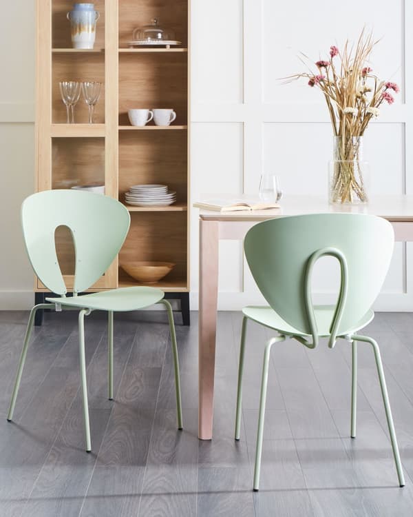 Spisebordsstol Grøn Plast Sæt af 2 Spisestole Uden Armlæn Køkkenstole Stabelbare Spisestuestole Design Skalstol