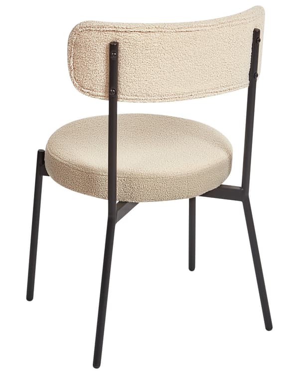 Set med 2 Matstolar Ljusbeige Bouclé Svarta Stålben Modern Design Matsal Kök Bar Sittmöbler