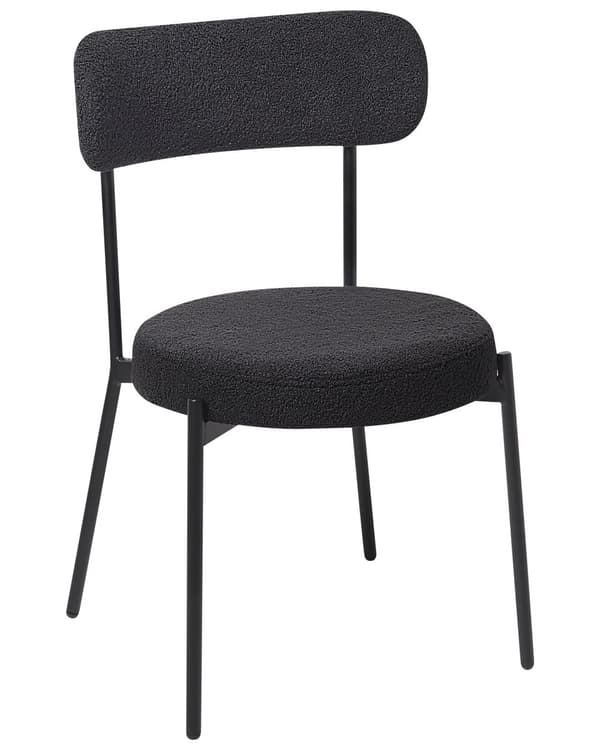 Set med 2 Matstolar Svart Bouclé Svarta Stålben Modern Design Matsal Kök Bar Sittmöbler