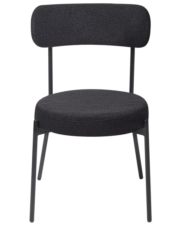 Set med 2 Matstolar Svart Bouclé Svarta Stålben Modern Design Matsal Kök Bar Sittmöbler