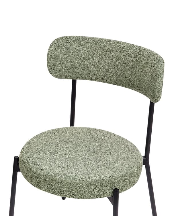 Set med 2 Matstolar Ljusgrön Bouclé Svarta Stålben Modern Design Matsal Kök Bar Sittmöbler