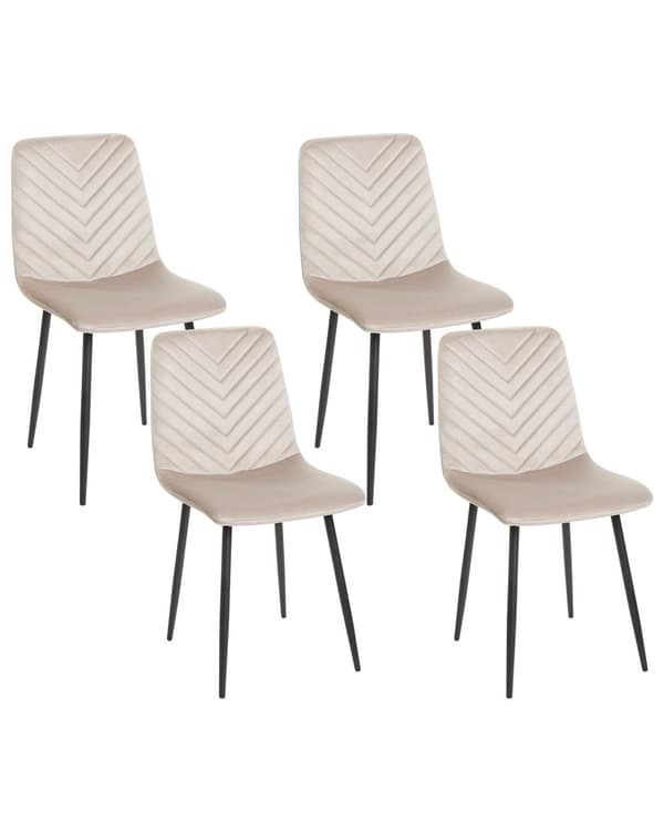 Set med 4 Matstolar Taupe Sammet Matsal Kök Järnben Modern Stil