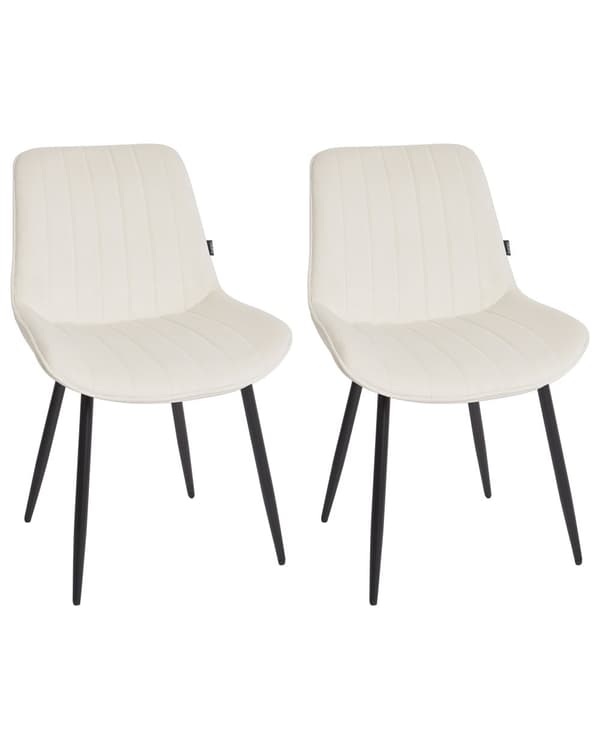 Set om 2 Matstolar Ljusbeige Utan Armstöd Sammet Svarta Stålben Modern Design Matsal Pallar Kök Bar Matsal