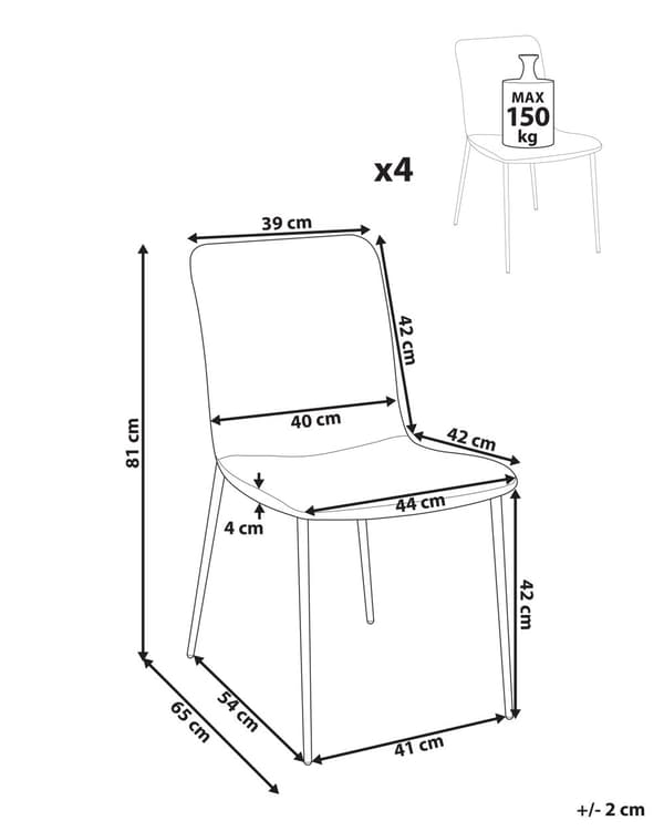 Set med 4 Matstolar Polyestertyg Marinblå Järnben Elegant Stil Kök Matsal