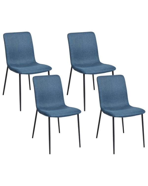 Set med 4 Matstolar Polyestertyg Marinblå Järnben Elegant Stil Kök Matsal