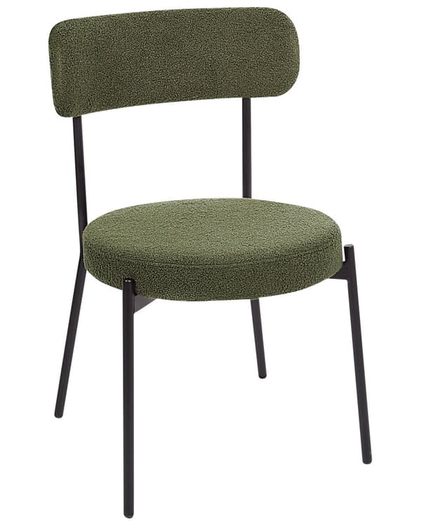 Set med 2 Matstolar Mörkgrön Bouclé Svarta Stålben Modern Design Matsal Kök Bar Sittmöbler