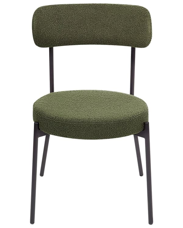Set med 2 Matstolar Mörkgrön Bouclé Svarta Stålben Modern Design Matsal Kök Bar Sittmöbler