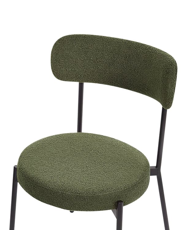 Set med 2 Matstolar Mörkgrön Bouclé Svarta Stålben Modern Design Matsal Kök Bar Sittmöbler