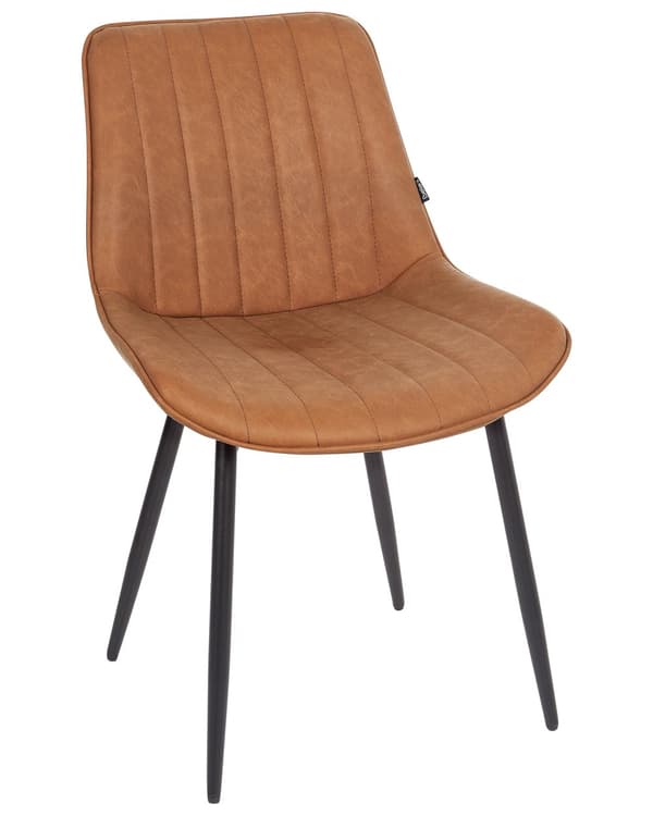 Set om 2 Matstolar Brun Utan Armstöd Konstläder Svarta Stålben Modern Design Matsal Pallar Kök Bar Matsal