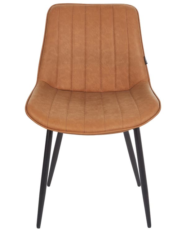 Set om 2 Matstolar Brun Utan Armstöd Konstläder Svarta Stålben Modern Design Matsal Pallar Kök Bar Matsal