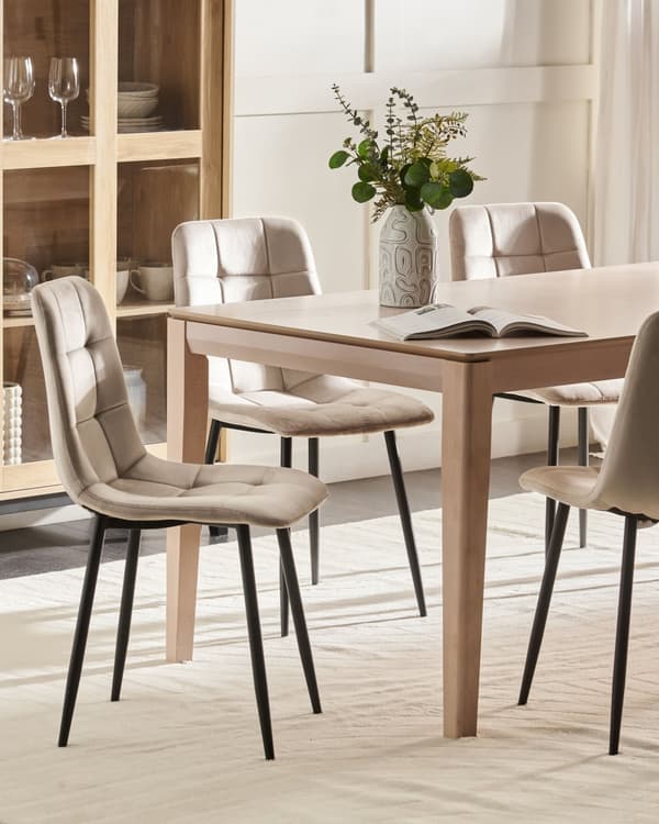 Sett med 4 Spisestoler Fløyel Beige Spisestue Jernben Moderne Stil