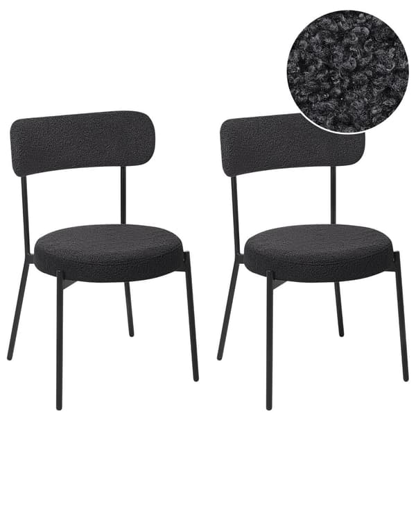 Sett med 2 Barstoler Hvit Boucle Svart Stålben Moderne Design Spisestue sitteplasser