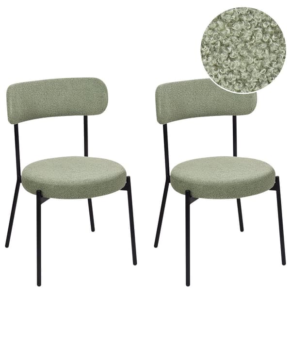 Sett med 2 Spisestuestoler Lysegrønn Boucle Svart Stålben Moderne Design Sitteplasser i Spisestuen