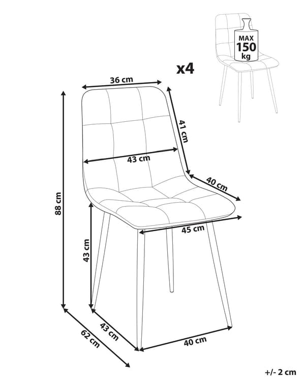 Sett med 4 Spisestoler Fløyel Off-white Spisestue Jernben Moderne Stil