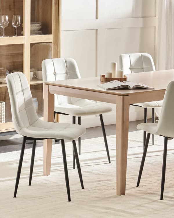 Sett med 4 Spisestoler Fløyel Off-white Spisestue Jernben Moderne Stil