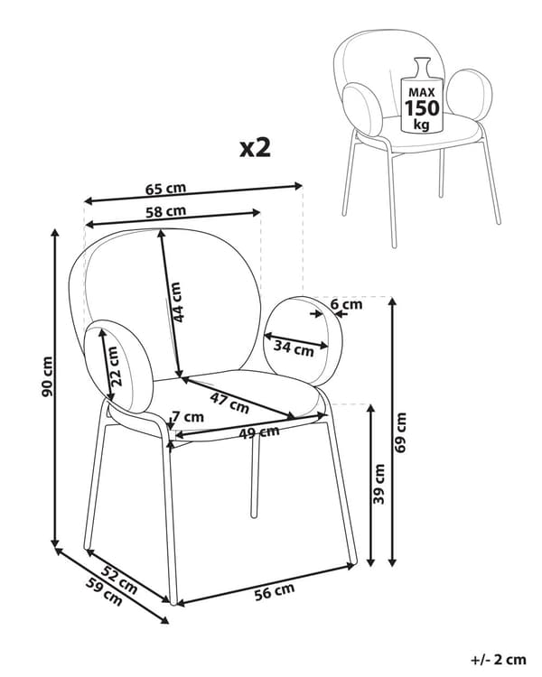 Sett med 2 Spisestuestoler Grønn Boucle-trekk Avrundet Sete Retro